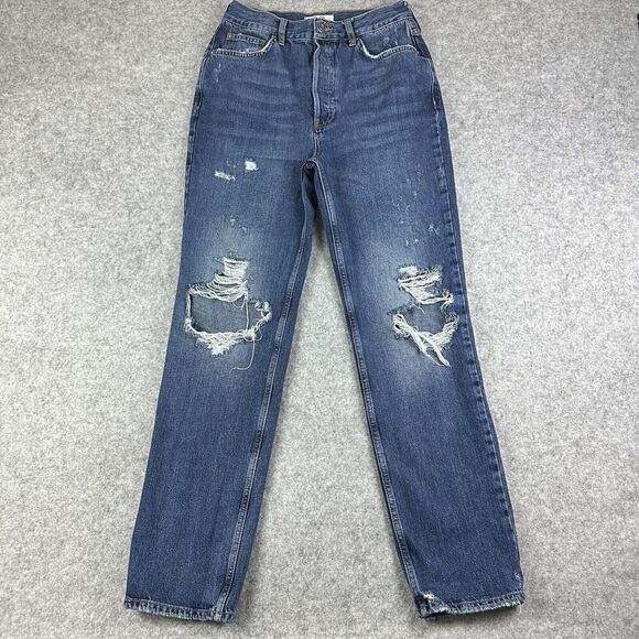 We The Free Jeans Womens 29 Relaxed High Rise Button Fly Straight Boho Grunge - Picture 1 of 15